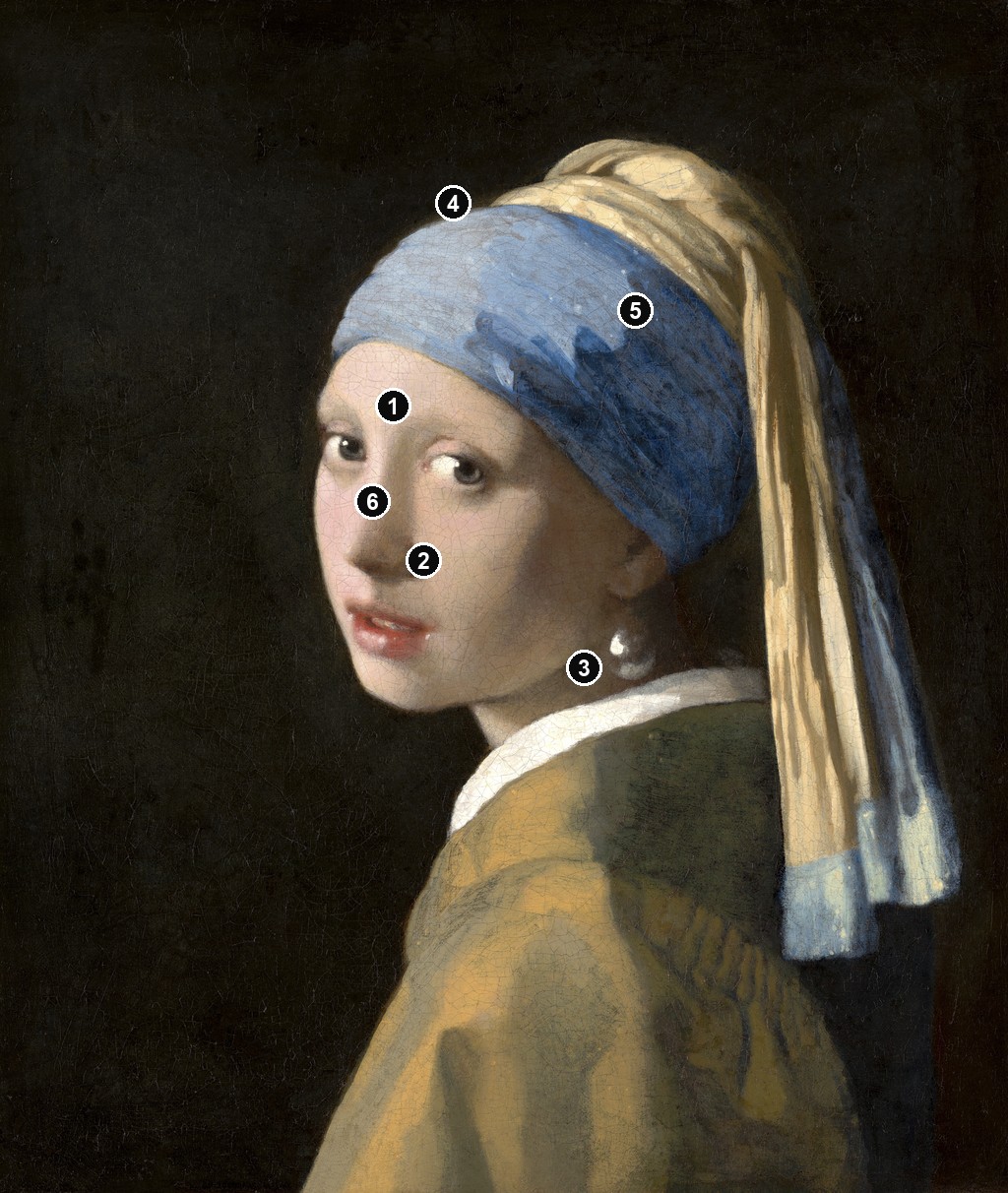 Annotated details from Girl with a Pearl Earring by Johannes Vermeer